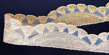 Gold Shimmer Thread Embroidered Scallop Trim, Sheer Fabric Lace, Fringe Trim